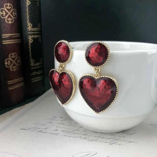 Fashion Parts Jewelry Heart of Bleeding Punk Gold Geometric round Enamel Red Heart-Shaped Drop Ear Dangle Earrings For Women
