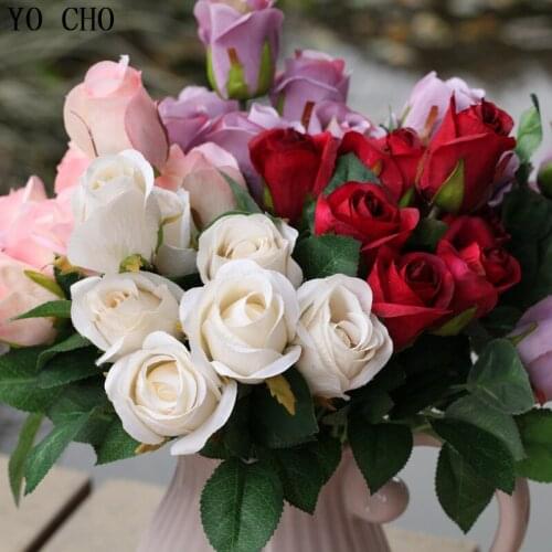 YO CHO Silk Rose Flower Artificial Branch For Decor Home Vase Christmas Autumn Decoration Wedding Fake Flower White Peony Flower