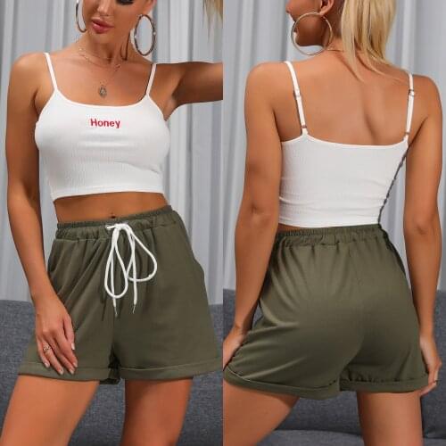 Women Fashion Elastic Waist Solid Color Shorts Summer Casual Shorts for Ladies Female