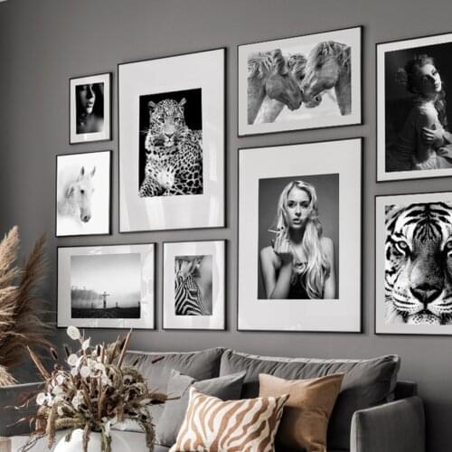 Nordic Vintage Poster Sexy Smoke Girl Leopard Zebra Tiger Fog Lake Wall Art Print Canvas Painting Decor Pictures For Living Room
