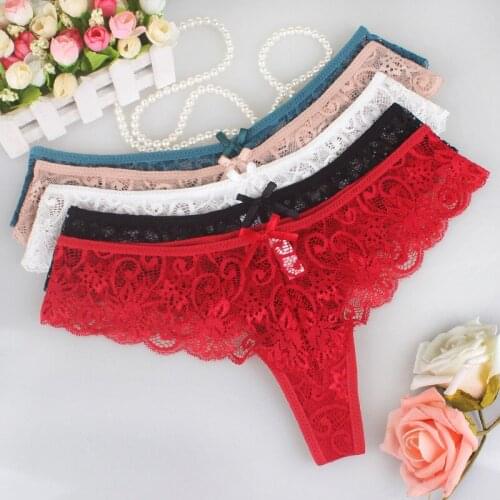 New Arrival 3PCS Sexy Lace Women Thongs And G Strings Panties Low-rise Transparent Cotton Brief For Women Pants Underwear