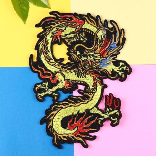 Chinese Dragon Cloth Patches Animal Embroidered Motifs DIY Patch Applique Iron On Bag Coat Jeans Clothing Accessories