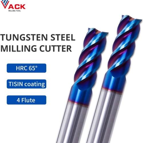 VACK HRC65 Carbide Ends Mill Alloy Carbide Tungsten Steel Milling Cutter EndMillS For CNC Machine Metal Cutting Tools 4 6 8 10mm