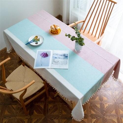 High Quality Striped Cotton Tablecloth Thick Sofa Cover Tassel Placemat Solid Color European Coffee Kitchen Tablecloth