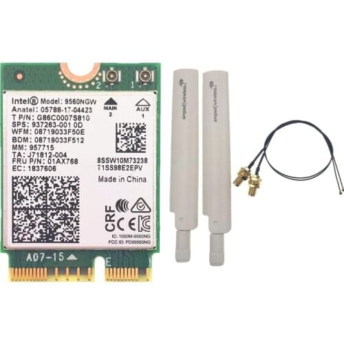 Wifi Card+ Antenna set For Intel Dual Band AC 9560 9560NGW 9560AC 1.73Gbps NGFF Key E Wifi Card 80211ac BT5.0 for Windows 10