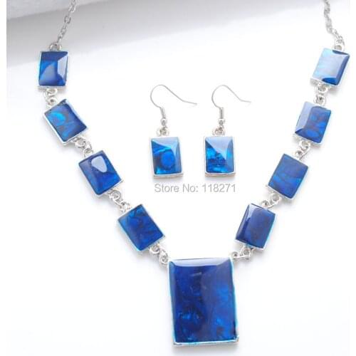 WOJIAER Fashion Jewelry Blue New Zealand Abalone Oblong Beads Necklace Earrings Set Women Jewelry PH291