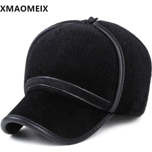 XMAOMEIX Winter Men Warm Hat Thick Baseball Caps Imitation Mink Windproof Earmuff Cap Middle-aged Elderly Ear Protection Ski Hat