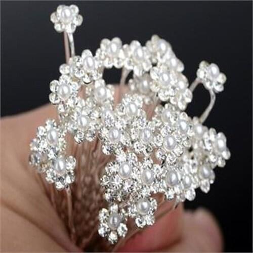 20pcs Flower Bridal Wedding Hair Pins Wedding Accessories Bridal Pearl Hairpins Crystal Rhinestone Diamante Hair Pins Clips