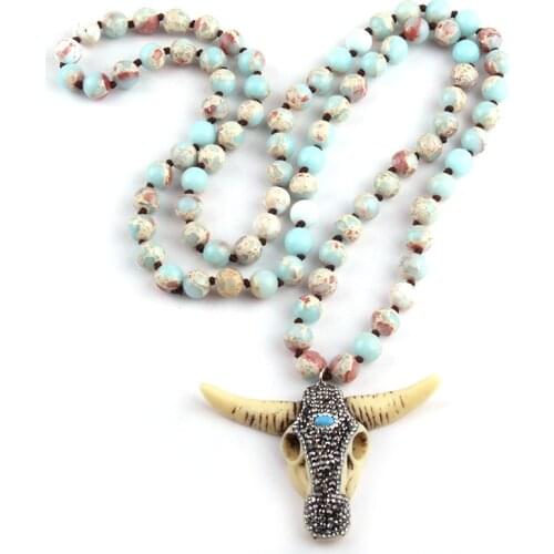 MD Fashion Boho Jewelry Empire Stones With Bull Head Charm Pendant Handmade Necklace Women Jewelry Gift Dropship