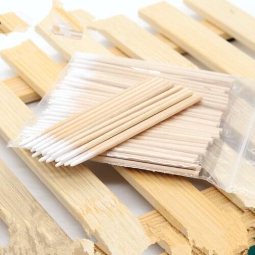 100pcs Wood Cotton Swab Cosmetics Permanent Makeup Health Medical Ear Jewelry Clean Sticks Buds Tip Wood Cotton Head Swab