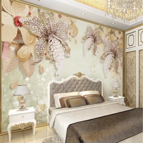 Beibehang papel de parede 3d luxury European-style diamond jewelry flower TV background wall custom large mural green wallpaper