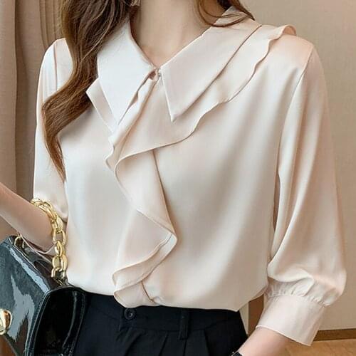 Blouse Women Ruffles Chiffon Blouse Shirt Tops Women Blusas Mujer De Moda 2021 Turn Down Collar Shirts Blouses Top Femme E936