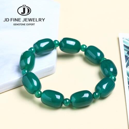 JD Green Natural Stone Beads Bracelet Green Agate Barrel Bead Bracelet Handmade Bracelets Male Female Attractive Jewelry Gifts