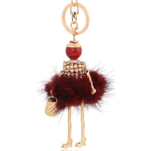 New fashion keyring car play red rabbit fur keychain pom pom key chain bag car pendant women key ring jewelry lovely gift