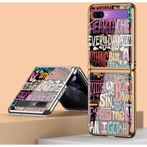 Z Flip Funda Case for Samsung Galaxy Z Flip F7000 Tempered Glass English Letters Patterned Coque Phone Case Cover Z Flip Capa