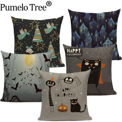 Happy Halloween Cartoon Horror Skull Pumpkin Throw Pillow Case Nightmare Home Trick or Treat Halloween Decoration Birthday Party