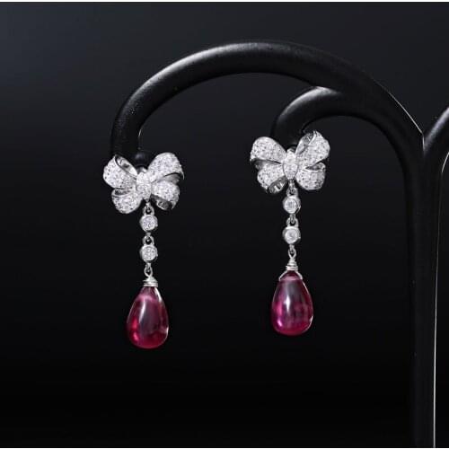 DMBS418 925 Sterling silver plain ruby earrings bow earrings for girlfriend jewelry gifts