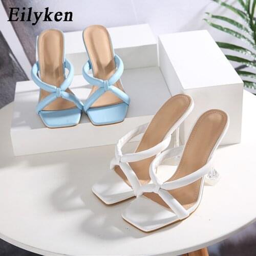 Eilyken 2021 New Slippers Women Crystal Transparent Clear high heels slippers Ladies Beach Sandalias shoes