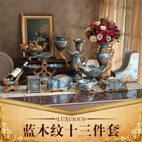 European luxury living room Home Furnishing fruit plate set Table Decor resin vase box ashtray ornaments plant pots decorative