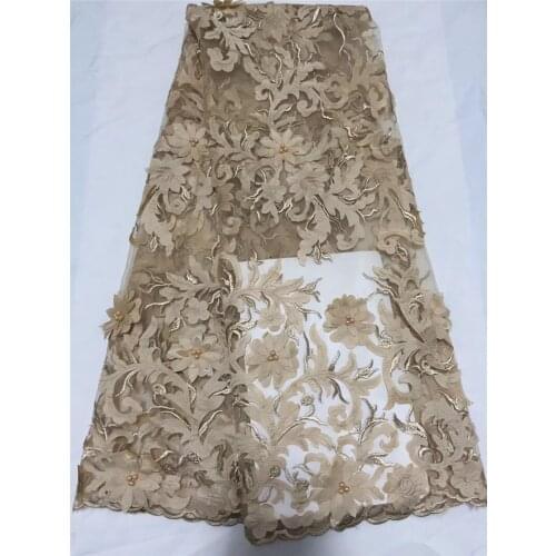 Graceful French tulle embroidery lace fabric with beads and 3D flowers african net lace for bridal dress BZL-83009