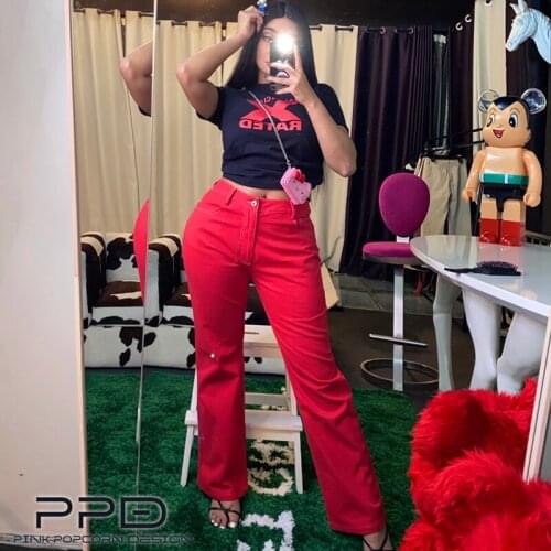 3-Color Kendall Same Classic High Waist Fit Bright Car Line Twill Slim Small Straight Casual Trousers