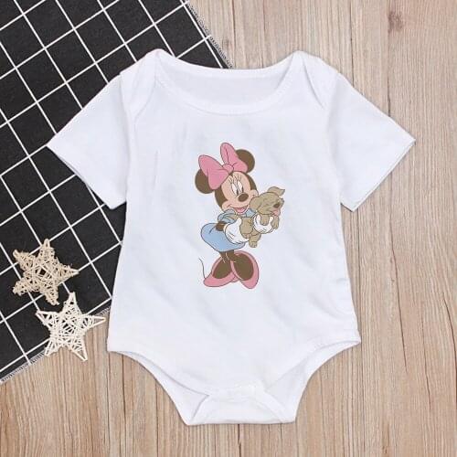 Summer Baby Jumpsuit Short Sleeve Minnie Printed Cartoon Disney Baby Girls Clothes Baby Kids Harajuku Infant Bodysuits