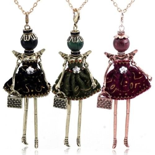 Small Angel Wing Dancing Doll Pendant Big Choker Necklace Handmade Paris Princess Doll Statement Jewelry For Women Collier Femme