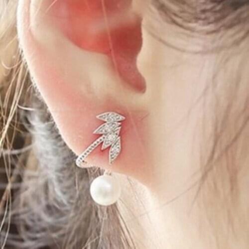 Fashion Korean Style Personality Horse Eye Crystal Stud Earrings Metal Ear Clip For Women Girl Imitation Pearls Jewelry Gift