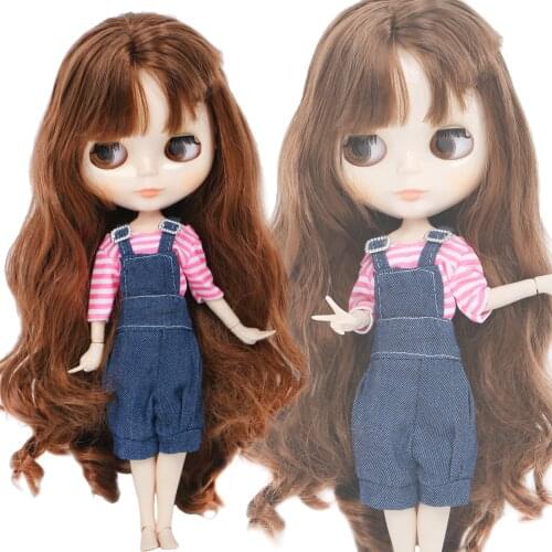 Handmade Fashion Outfit for Blythe Doll 11.5'' Blue Pink Blouse Overalls Pants Daily Wear Doll Clothes Accessories Toy