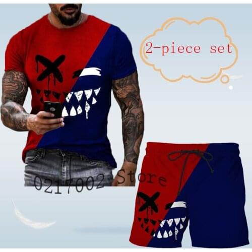 Summer smiling face 3D T-shirt + shorts 2pcs set short sleeve T-shirt + shorts printed mens sportswear set mens clothing