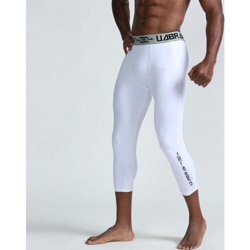 Mens Running Tights Compression Leggings 3/4 Shorts Gym Fitness Cropped Pants Male Jogger Basketball Training Workout Trousers
