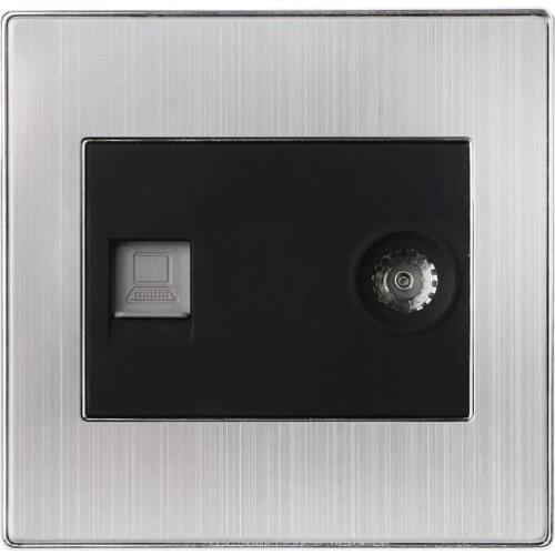 RJ45 Wall Internet Socket With TV Outlet Stainless Steel Brushed Silver Panel