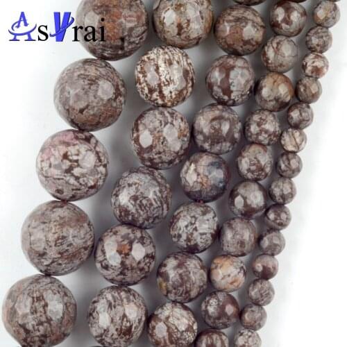 Natural Stone Facted Coffee Snowflake Jaspers Loose Round Beads For Jewelry Making 4/6/8/10/12mm Diy Bracelets Accessories 15"