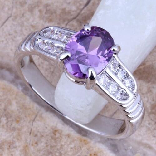 Delicate White CZ Purple Cubic Zirconia Silver Plated Fashion Fine Ring Size 6 - 9 R0039