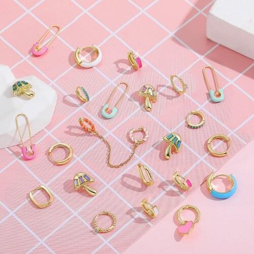 New 2021 Sweet Enamel Candy Color Geometric Water Drop Small Drip Oil Hoop Earrings Pins for Women Girl Party Jewelry Gifts
