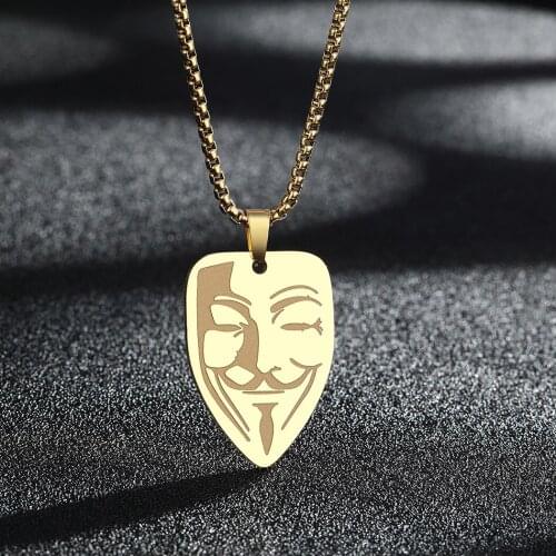 QIAMNI V for Vendetta Hacker Mask Anonymous Guy Fawkes Pendant Necklace Halloween Christmas Party Gift Film Theme Mask Jewelry