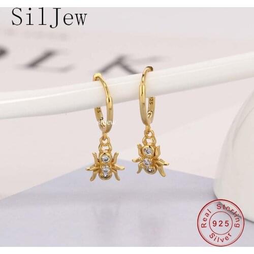 Real 100% 925 Sterling Silver Punk Halloween 3D Insect Spider Gothic Animal Hoop Earrings for Women Jewelry Aretes Accessories