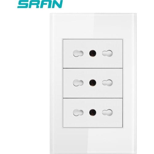 SRAN Italy Standard 3gangs 3 Pins Socket, white pearl crystal Glass panel,16A 250V,Wall Powerpoints 118mm*72mm ,no logo