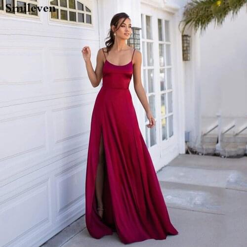 Smileven Sexy A Line Simple And Clean Evening Dress Spaghetti Strap High Side Split Prom Party Gowns Backless Celebrity Dresses