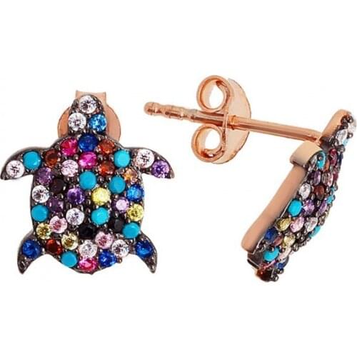 Argentum Concept-Turtle Motif Color Cubic Zirconia Silver Earrings-K067101