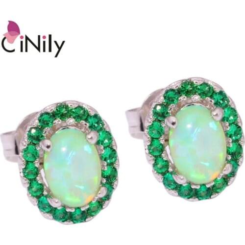 CiNily Created Green Fire Opal Green Quartz Silver Plated Earrings Wholesale Elegant for Women Jewelry Stud Earrings 10mm OH3772