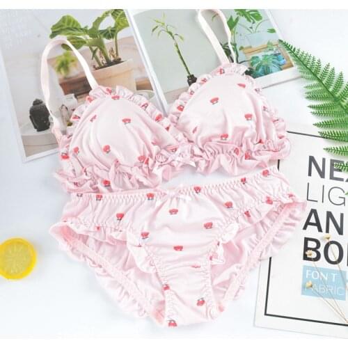 Cute Lolita Bra and Underwear Sett Kawaii Japanese Girl Bra Underwear and Panties Student Wirefree Soft Sleepwear Intimates Set