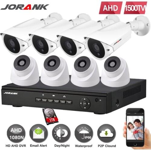 JORANK 720P HD 1200TVL Outdoor Security Camera System 1080P HDMI CCTV Video Surveillance 8CH DVR Kit 1TB HDD AHD Camera Set