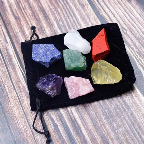 Sporadic 7pcs Natural Crystal Stone Seven Chakras Healing Large Grain Unpolished Witchcraft Divination Stone Collection Gift