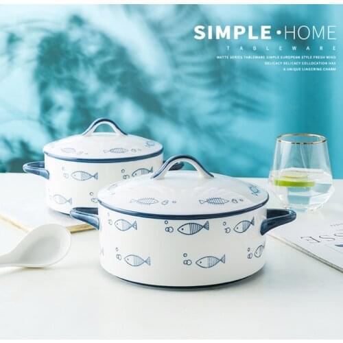 Heat Resistant Soup Noodle Pot Ceramic Salad Fruit Bowl With LId For Microwave