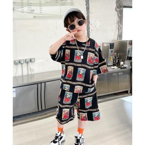 2021 New Boys T Shirt Summer Kids Baby Casual Short sleeve Sets Super Boy Outfit Sport Suit Children Clothing Set 2-8 Years