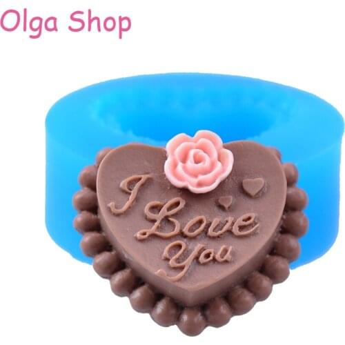 GYL001 36.1mm 3D ILOVEYOU Heart Cake with Flower Silicone Mold - Candy Chocolate Candle Soap Resin Polymer Clay Jewelry Mold