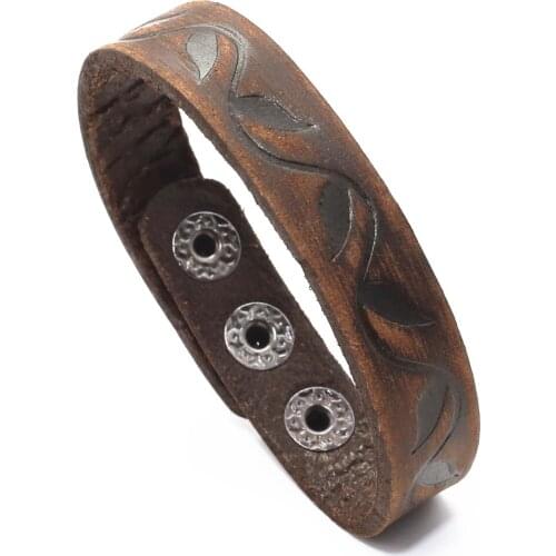 Vintage Brown Wristband Retro Handmade Vintage Wide Genuine Leather Men Bracelets Cuff Bangle male Party Jewelry Gift