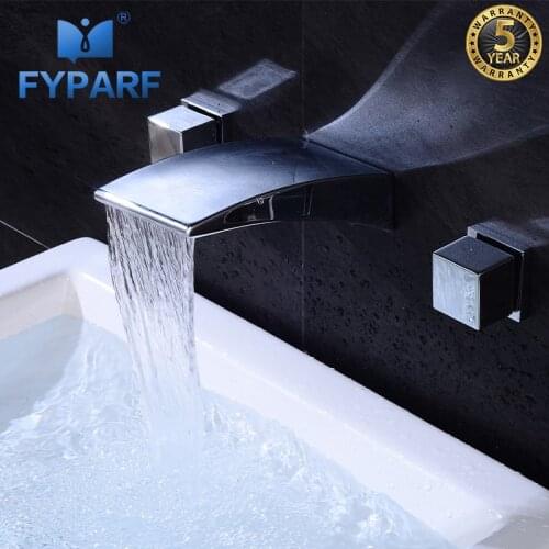 FYPARF Waterfall Bathroom Faucet Single Handle Sink Faucet Hot Cold Bathroom Water Mixer Tap Brass Wall Mounted Basin Faucets
