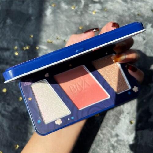 Time Planet 3 In 1 Natural Pigmented Face Waterproof Blush High Light Palette Cheek Red Long Lasting Powder Pallete Face Blusher